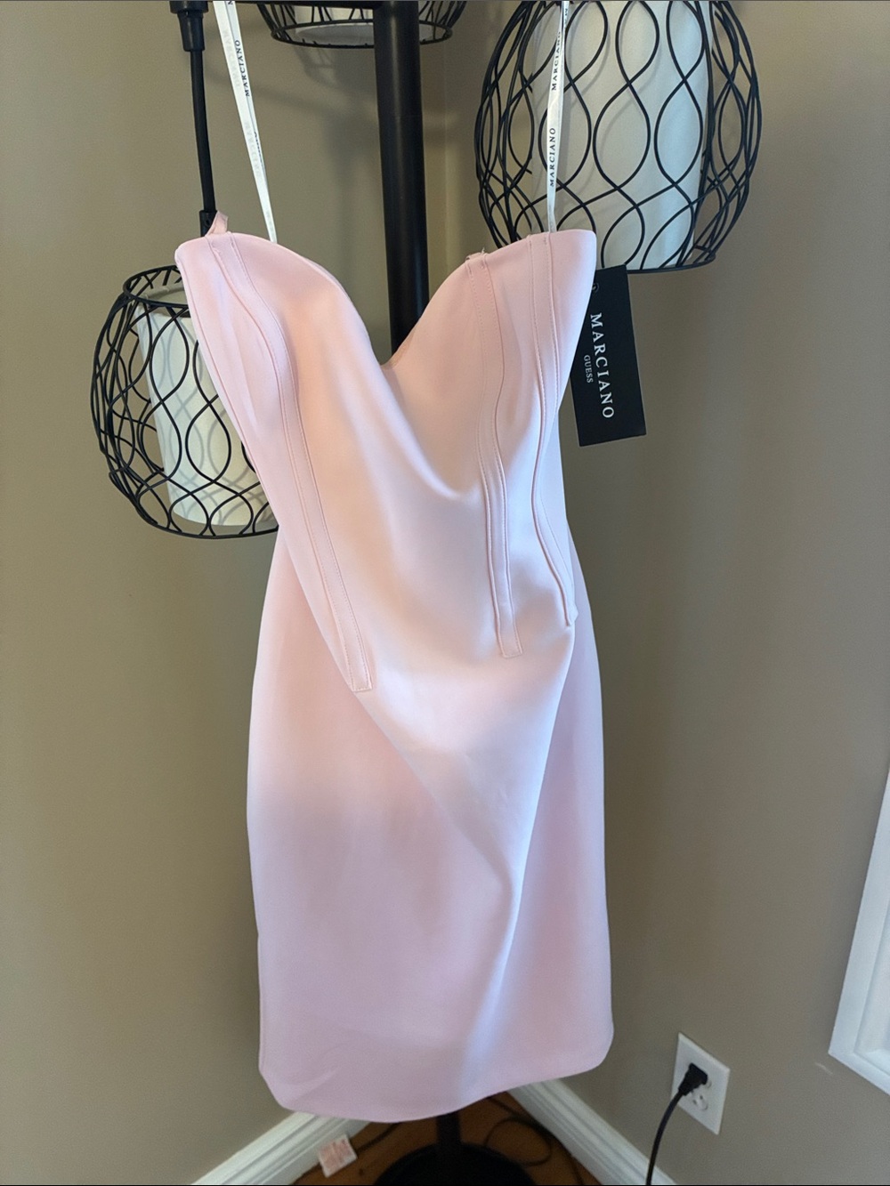Marciano Strapless Blush Pink Satin Sheath Dress